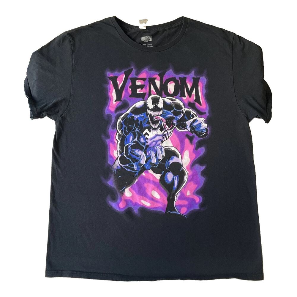 Marvel Men Shirt L Black Graphic Print Venom Short Sleeve 100% Cotton